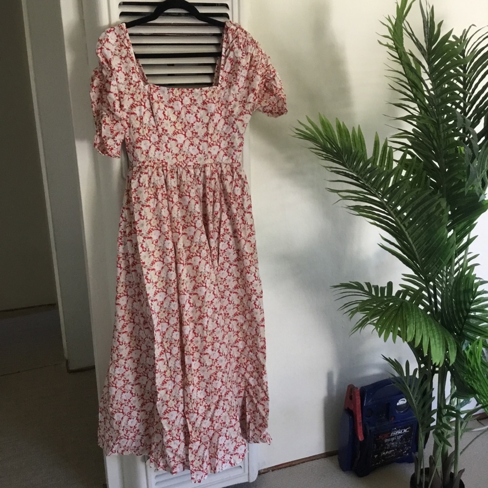 Free People She’s A Dream Red & Cream Floral Midi Dress - sz 6 - Picture 3 of 14